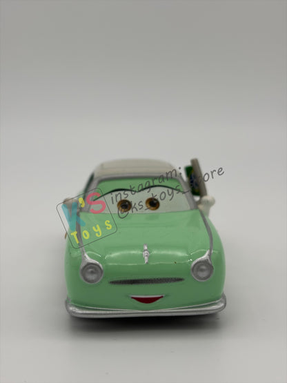 PRE-OWNED / LOOSE DISNEY PIXAR CARS BY MATTEL - "DENISE BEAM (UNIBODY)" CARS 2 RACE FANS SERIES - NEAR MINT CONDITION