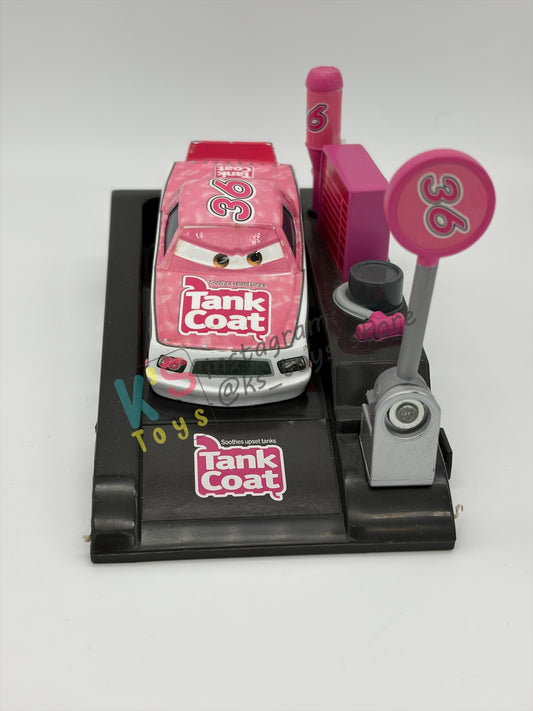 PRE-OWNED / LOOSE DISNEY PIXAR CARS - "EUGENE CARBURESKI #36 TANK COAT" CARS PIT ROW LAUNCHER SERIES - GOOD CONDITION