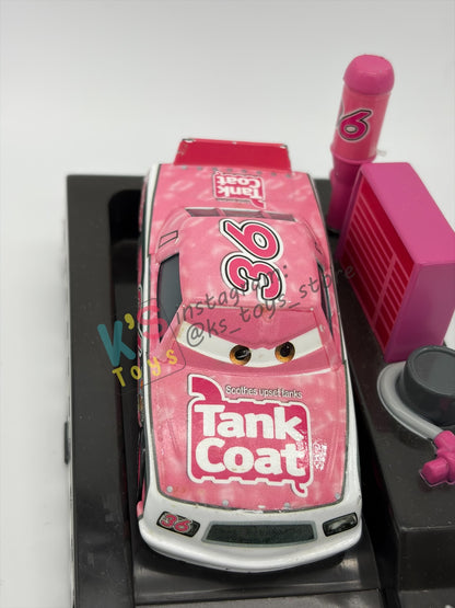 PRE-OWNED / LOOSE DISNEY PIXAR CARS - "EUGENE CARBURESKI #36 TANK COAT" CARS PIT ROW LAUNCHER SERIES - GOOD CONDITION