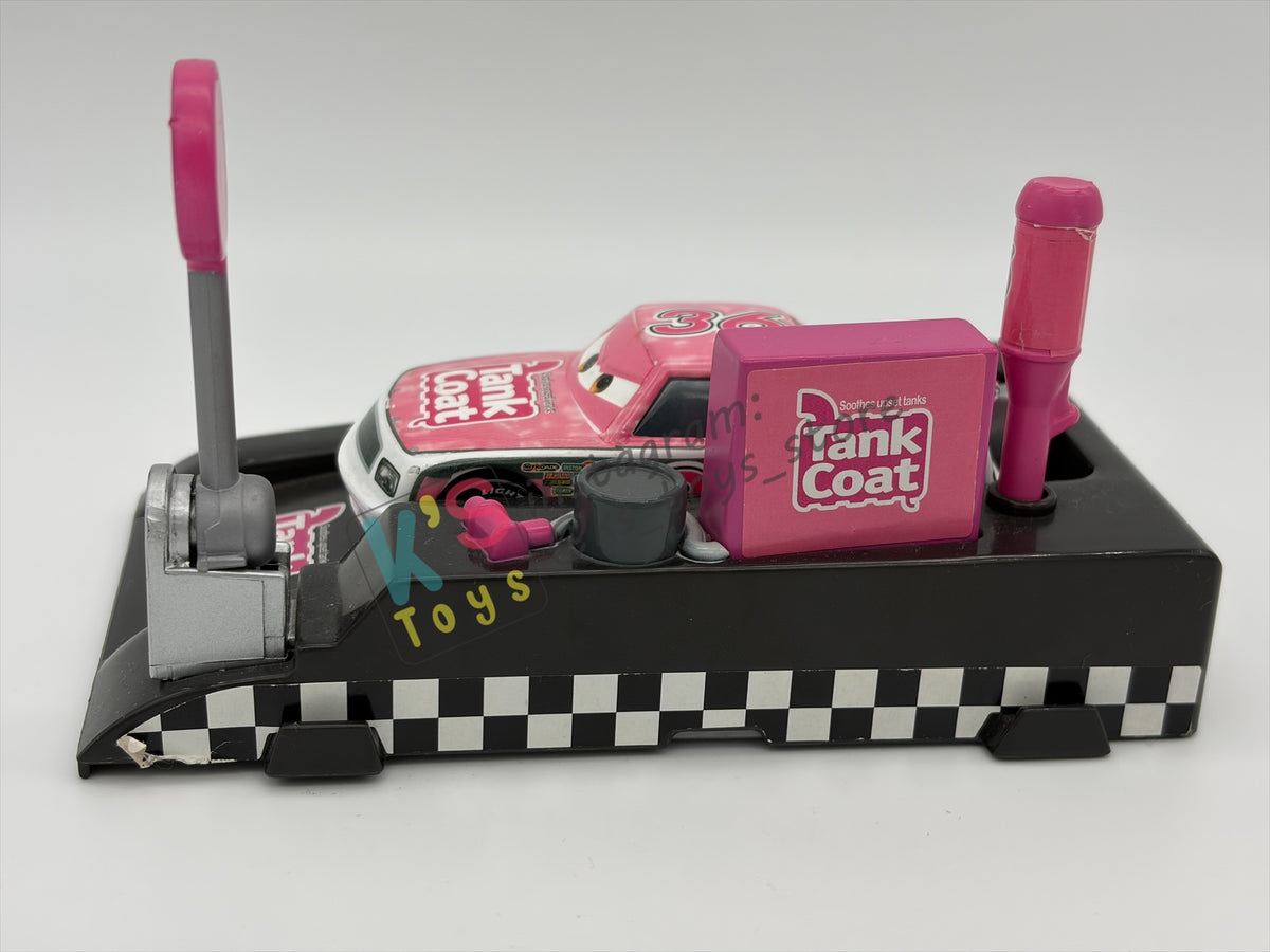 PRE-OWNED / LOOSE DISNEY PIXAR CARS - "EUGENE CARBURESKI #36 TANK COAT" CARS PIT ROW LAUNCHER SERIES - GOOD CONDITION