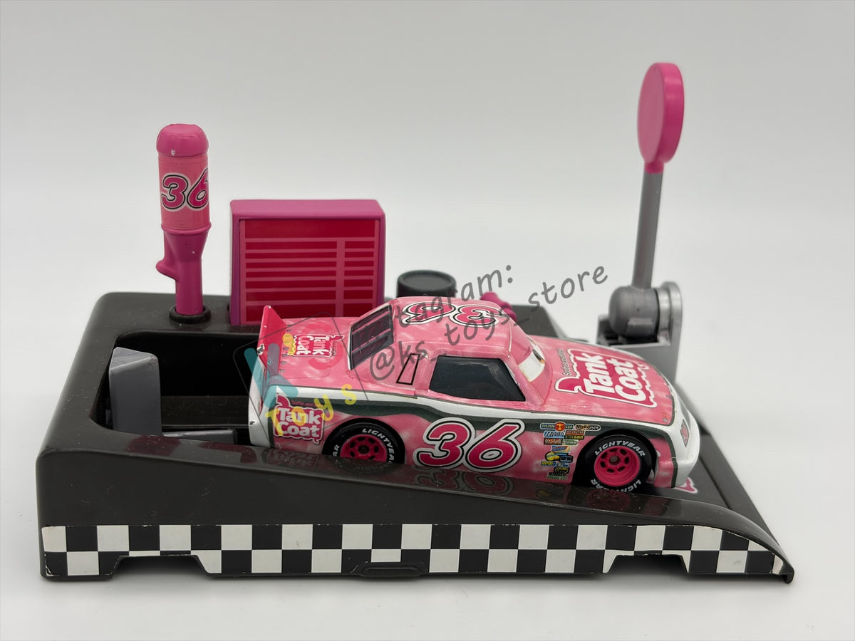 PRE-OWNED / LOOSE DISNEY PIXAR CARS - "EUGENE CARBURESKI #36 TANK COAT" CARS PIT ROW LAUNCHER SERIES - GOOD CONDITION