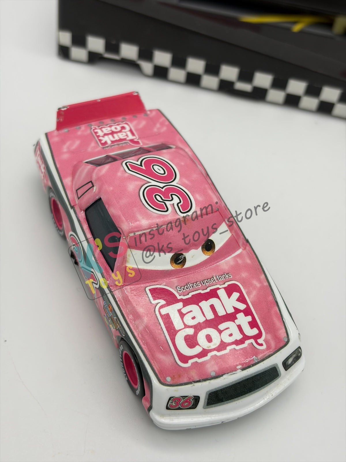 PRE-OWNED / LOOSE DISNEY PIXAR CARS - "EUGENE CARBURESKI #36 TANK COAT" CARS PIT ROW LAUNCHER SERIES - GOOD CONDITION