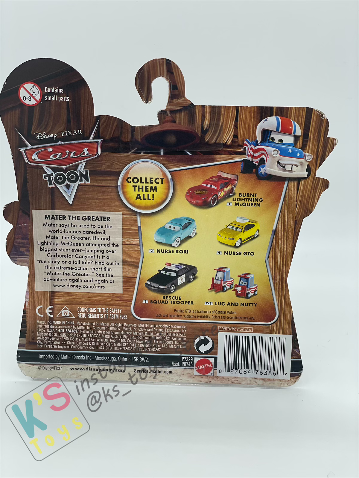 DISNEY PIXAR CARS "LUG & NUTTY" MATER THE GREATER SERIES - Cars Toon - BNIP