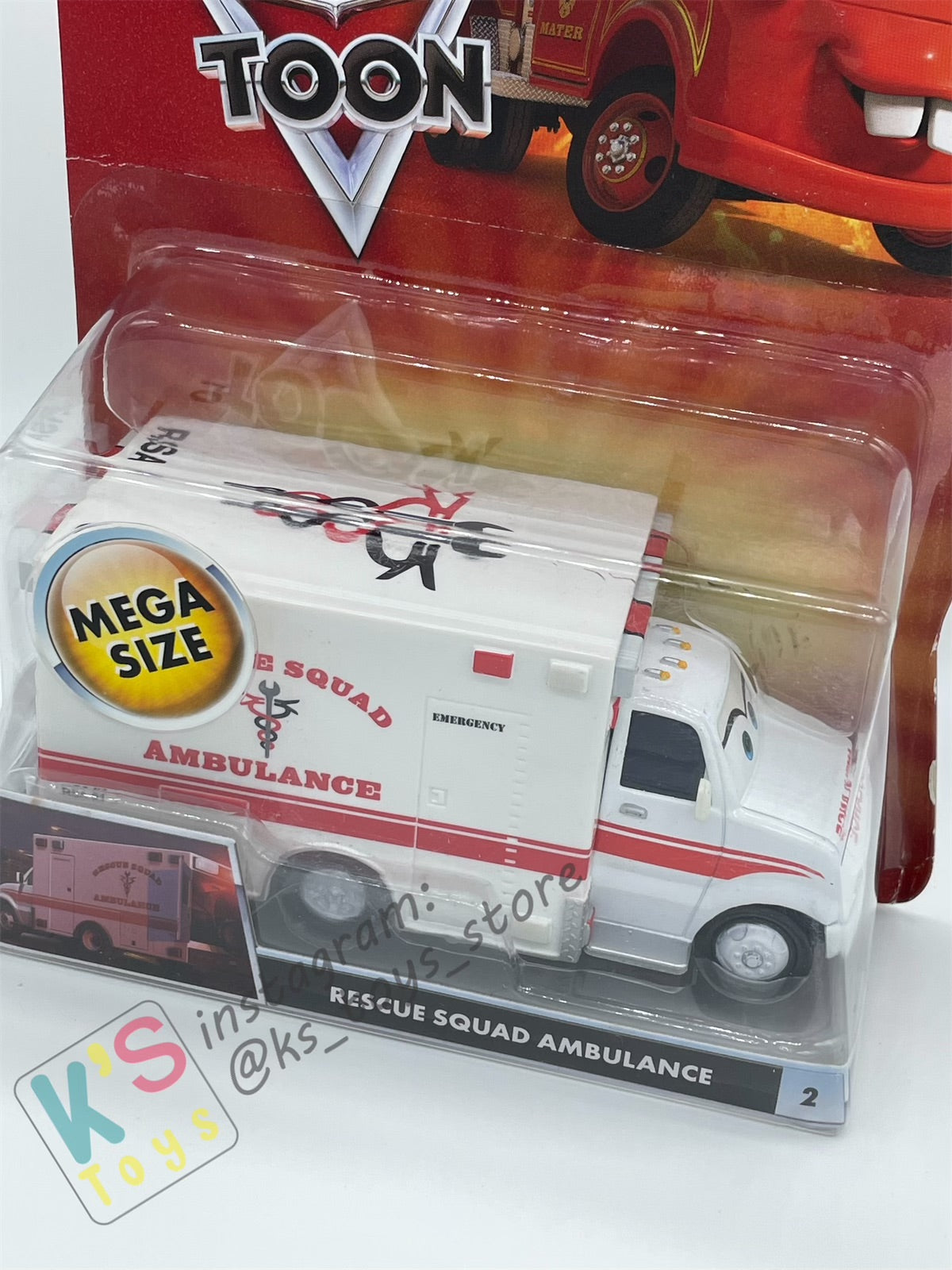 MEGA SIZE DISNEY PIXAR CARS "RESQUE SQUAD AMBULANCE" RESCUE SQUAD MATER SERIES - Cars Toon - BNIP