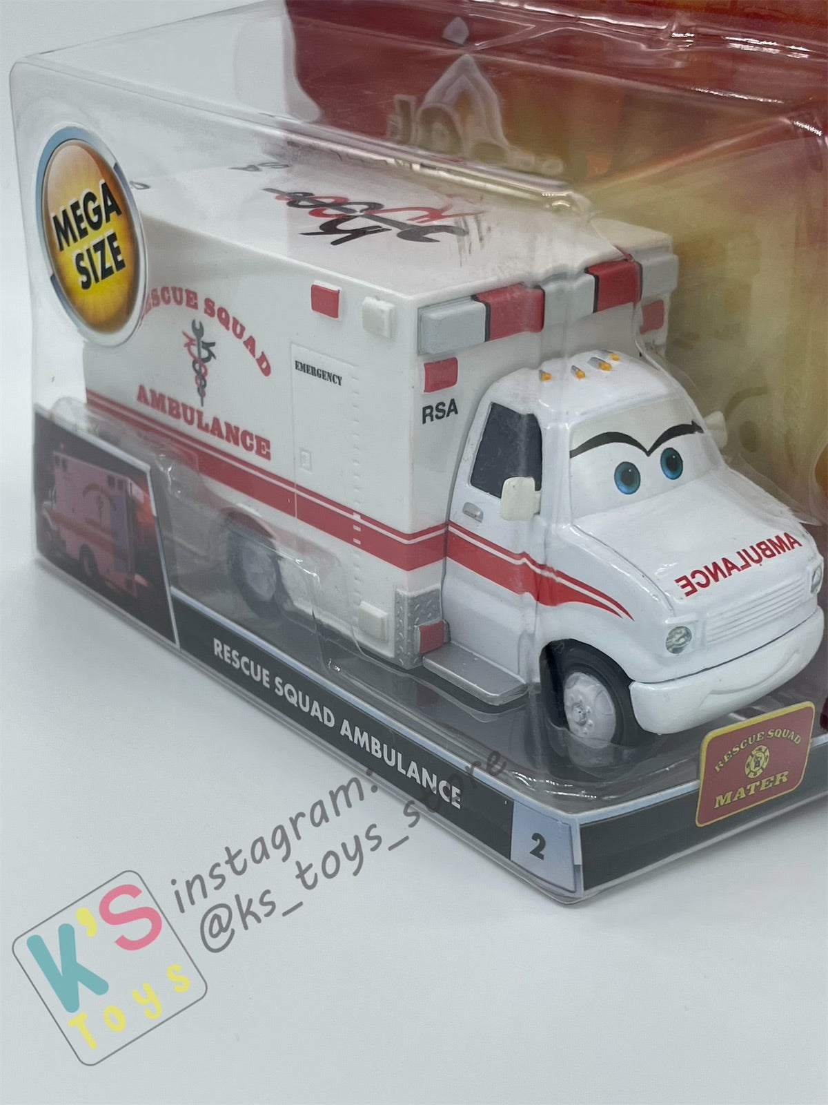 MEGA SIZE DISNEY PIXAR CARS "RESQUE SQUAD AMBULANCE" RESCUE SQUAD MATER SERIES - Cars Toon - BNIP