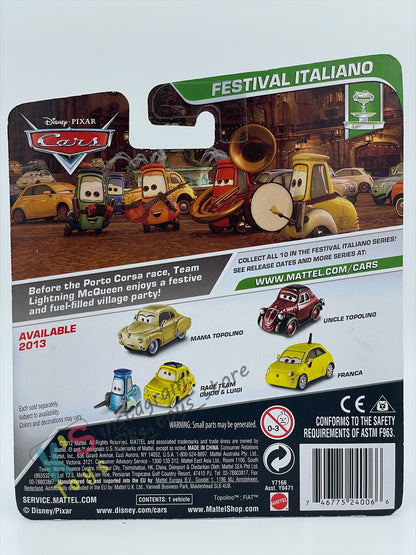 DISNEY PIXAR CARS BY MATTEL 1:55, MAMA TOPOLINO (UNIBODY VARIANT) - FESTIVAL ITALIANO SERIES - BNIP