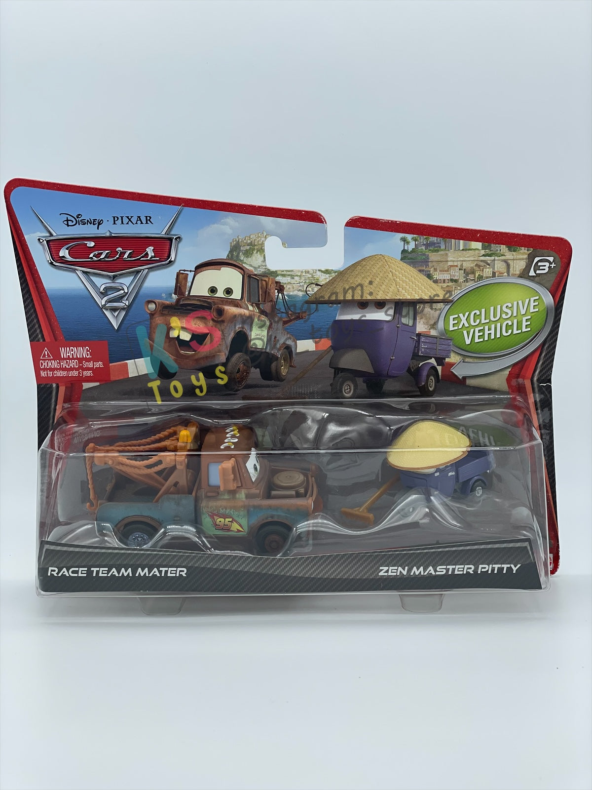 Disney Pixar Cars 1:55 by Mattel 2-Pack Cars 2, RACE TEAM MATER & ZEN MASTER PITTY - BNIP