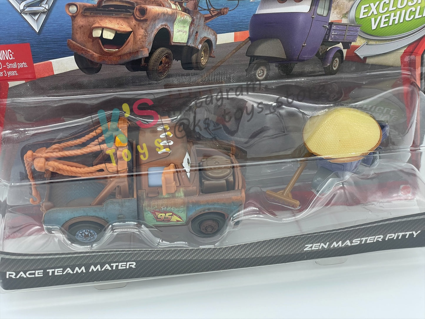 Disney Pixar Cars 1:55 by Mattel 2-Pack Cars 2, RACE TEAM MATER & ZEN MASTER PITTY - BNIP