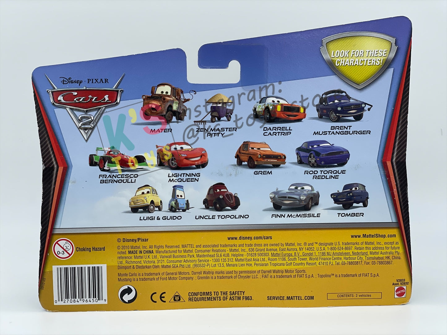 Disney Pixar Cars 1:55 by Mattel 2-Pack Cars 2, RACE TEAM MATER & ZEN MASTER PITTY - BNIP