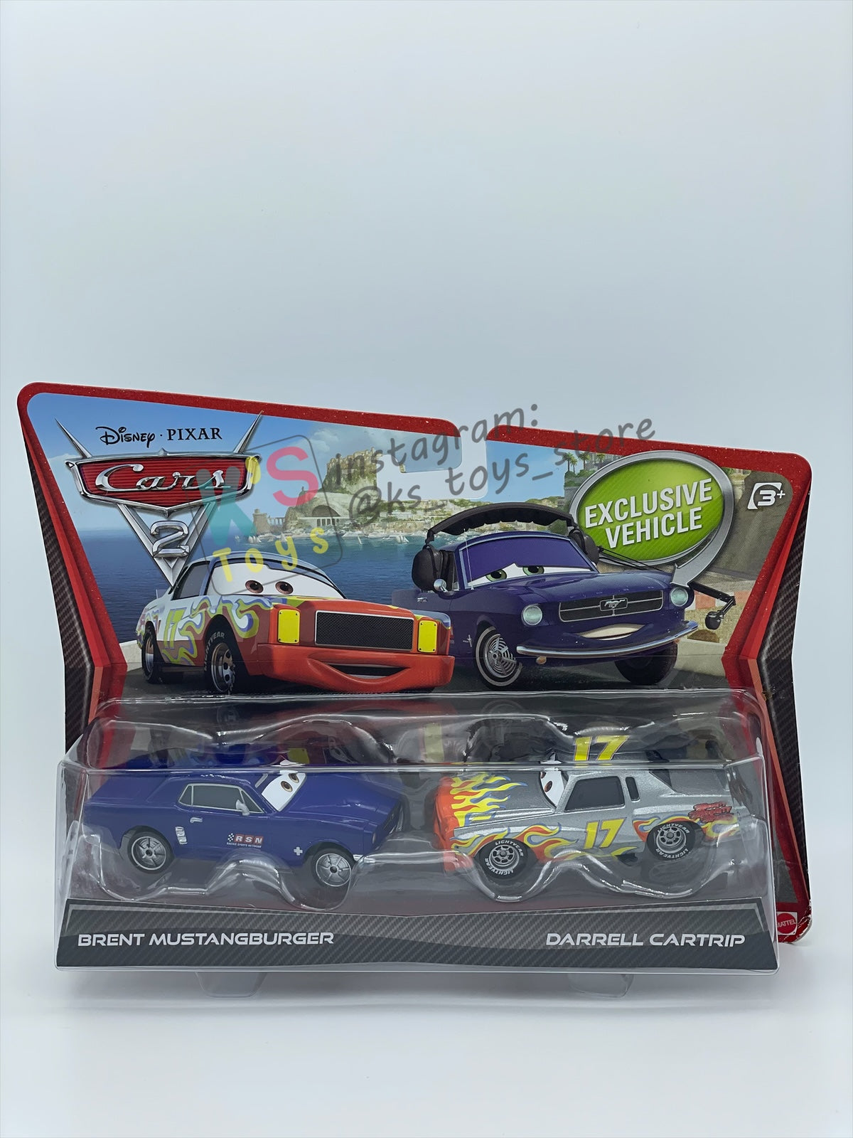 Disney Pixar Cars 1:55 by Mattel 2-Pack Cars 2, BRENT MUSTANGBURGER AND DARRELL CARTRIP (VARIANT) - BNIP