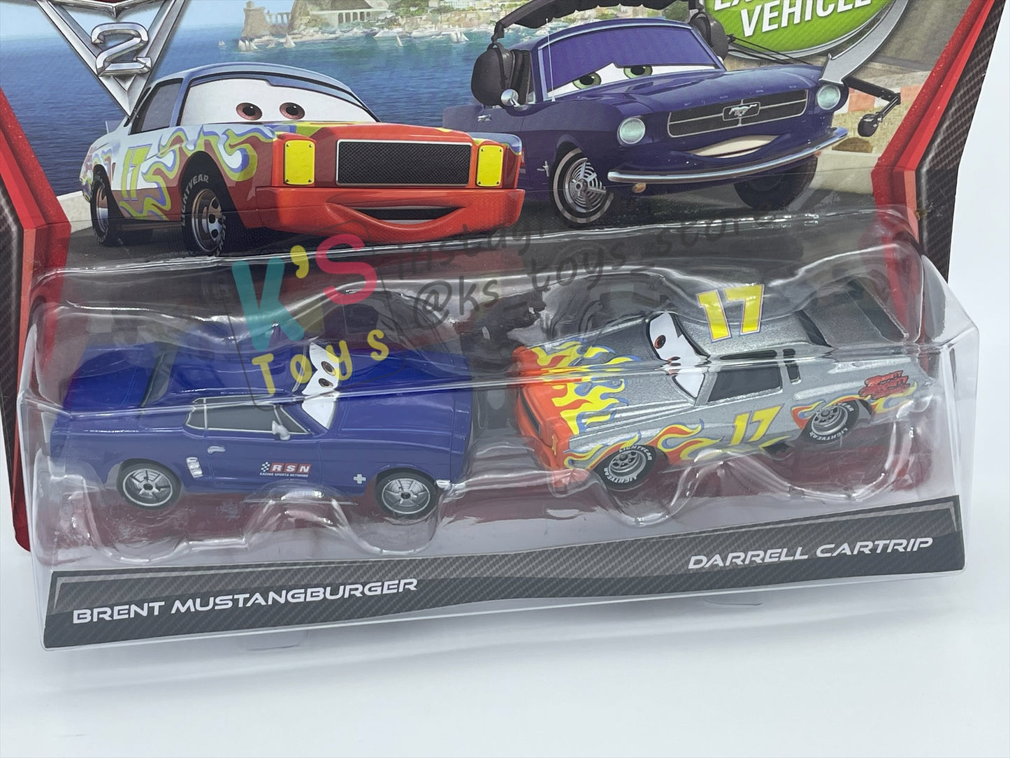 Disney Pixar Cars 1:55 by Mattel 2-Pack Cars 2, BRENT MUSTANGBURGER AND DARRELL CARTRIP (VARIANT) - BNIP