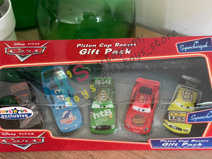 Gift Set Disney Pixar Cars 1:55 - 5-Pack Piston Cup Racers Supercharged; Nitroade, The King, Chick Hicks, Lightning McQueen (without Rusteze Sticker) and Leak Less - BNIP