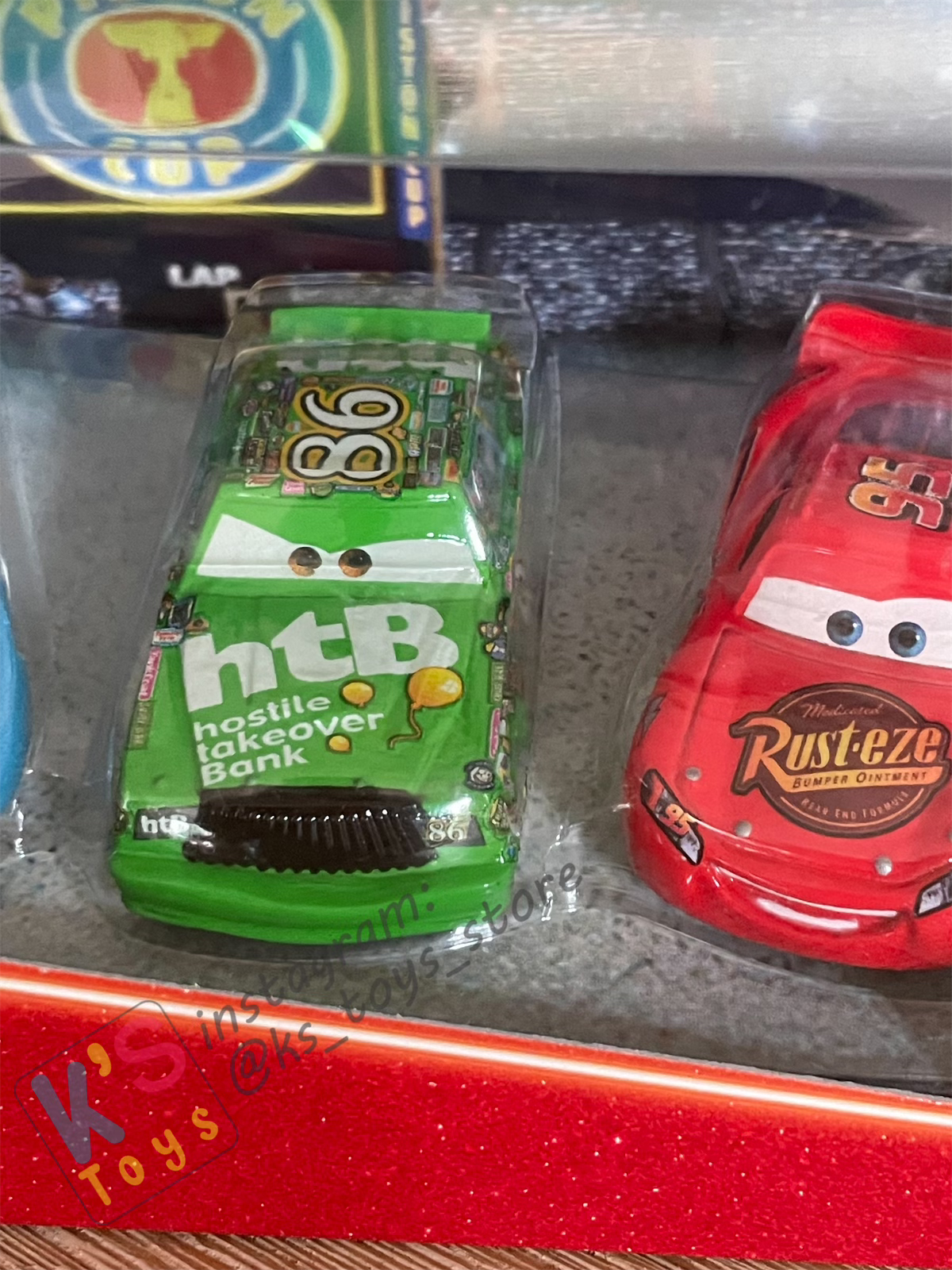 Gift Set Disney Pixar Cars 1:55 - 5-Pack Piston Cup Racers Supercharged; Nitroade, The King, Chick Hicks, Lightning McQueen (without Rusteze Sticker) and Leak Less - BNIP