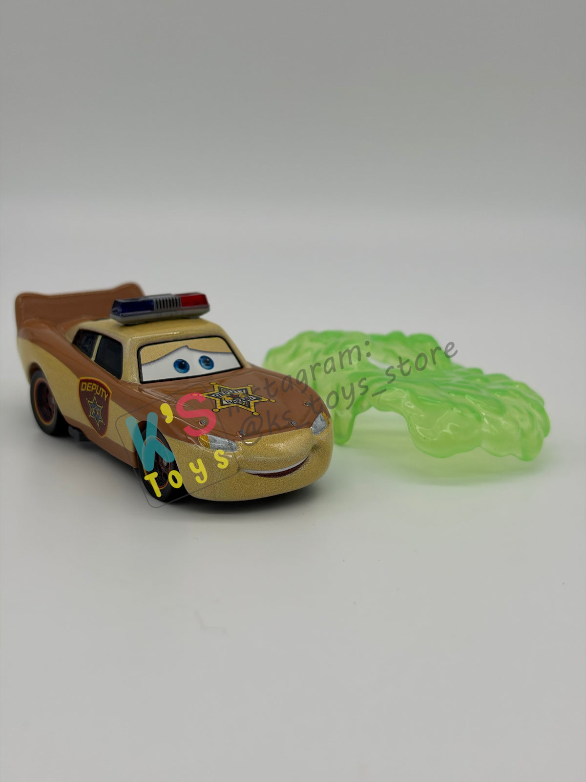 PRE-OWNED / LOOSE DISNEY PIXAR CARS BY MATTEL - "SLIME LIGHTNING MCQUEEN DEPUTY HAZARD" CARS ON THE ROAD SERIES - MINT / NEAR MINT CONDITION - READ DESCRIPTION!!!!!!!!!!