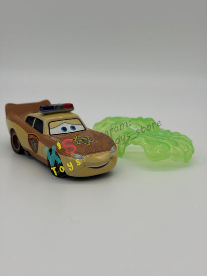 PRE-OWNED / LOOSE DISNEY PIXAR CARS BY MATTEL - "SLIME LIGHTNING MCQUEEN DEPUTY HAZARD" CARS ON THE ROAD SERIES - MINT / NEAR MINT CONDITION - READ DESCRIPTION!!!!!!!!!!