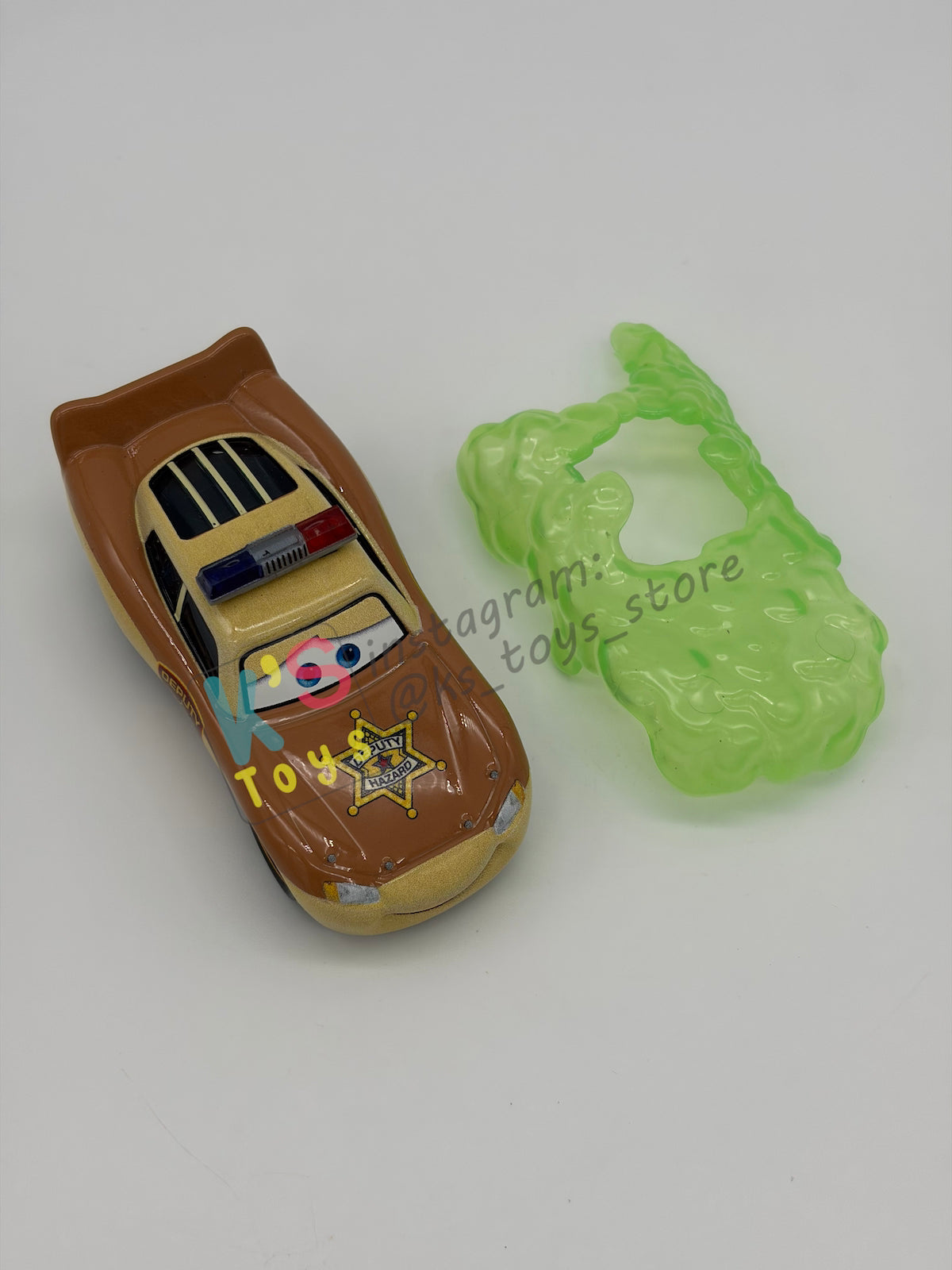 PRE-OWNED / LOOSE DISNEY PIXAR CARS BY MATTEL - "SLIME LIGHTNING MCQUEEN DEPUTY HAZARD" CARS ON THE ROAD SERIES - MINT / NEAR MINT CONDITION - READ DESCRIPTION!!!!!!!!!!