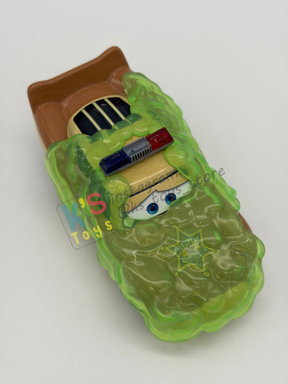 PRE-OWNED / LOOSE DISNEY PIXAR CARS BY MATTEL - "SLIME LIGHTNING MCQUEEN DEPUTY HAZARD" CARS ON THE ROAD SERIES - MINT / NEAR MINT CONDITION - READ DESCRIPTION!!!!!!!!!!