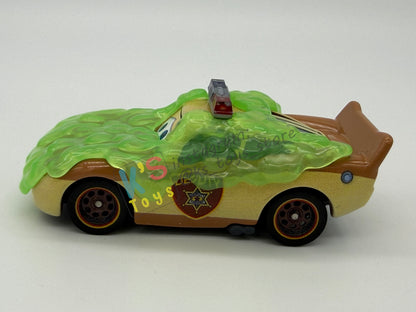 PRE-OWNED / LOOSE DISNEY PIXAR CARS BY MATTEL - "SLIME LIGHTNING MCQUEEN DEPUTY HAZARD" CARS ON THE ROAD SERIES - MINT / NEAR MINT CONDITION - READ DESCRIPTION!!!!!!!!!!