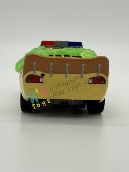 PRE-OWNED / LOOSE DISNEY PIXAR CARS BY MATTEL - "SLIME LIGHTNING MCQUEEN DEPUTY HAZARD" CARS ON THE ROAD SERIES - MINT / NEAR MINT CONDITION - READ DESCRIPTION!!!!!!!!!!