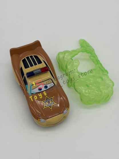 PRE-OWNED / LOOSE DISNEY PIXAR CARS BY MATTEL - "SLIME LIGHTNING MCQUEEN DEPUTY HAZARD" CARS ON THE ROAD SERIES - MINT / NEAR MINT CONDITION - READ DESCRIPTION!!!!!!!!!!