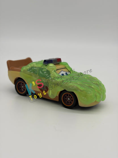 PRE-OWNED / LOOSE DISNEY PIXAR CARS BY MATTEL - "SLIME LIGHTNING MCQUEEN DEPUTY HAZARD" CARS ON THE ROAD SERIES - MINT / NEAR MINT CONDITION - READ DESCRIPTION!!!!!!!!!!
