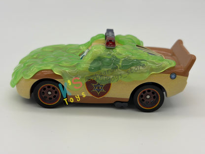 PRE-OWNED / LOOSE DISNEY PIXAR CARS BY MATTEL - "SLIME LIGHTNING MCQUEEN DEPUTY HAZARD" CARS ON THE ROAD SERIES - MINT / NEAR MINT CONDITION - READ DESCRIPTION!!!!!!!!!!