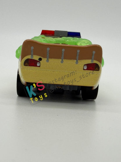 PRE-OWNED / LOOSE DISNEY PIXAR CARS BY MATTEL - "SLIME LIGHTNING MCQUEEN DEPUTY HAZARD" CARS ON THE ROAD SERIES - MINT / NEAR MINT CONDITION - READ DESCRIPTION!!!!!!!!!!
