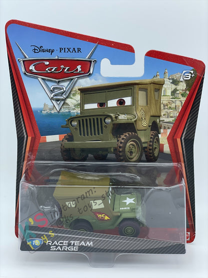 DISNEY PIXAR CARS BY MATTEL, RACE TEAM SARGE - CARS 2 - BNIP