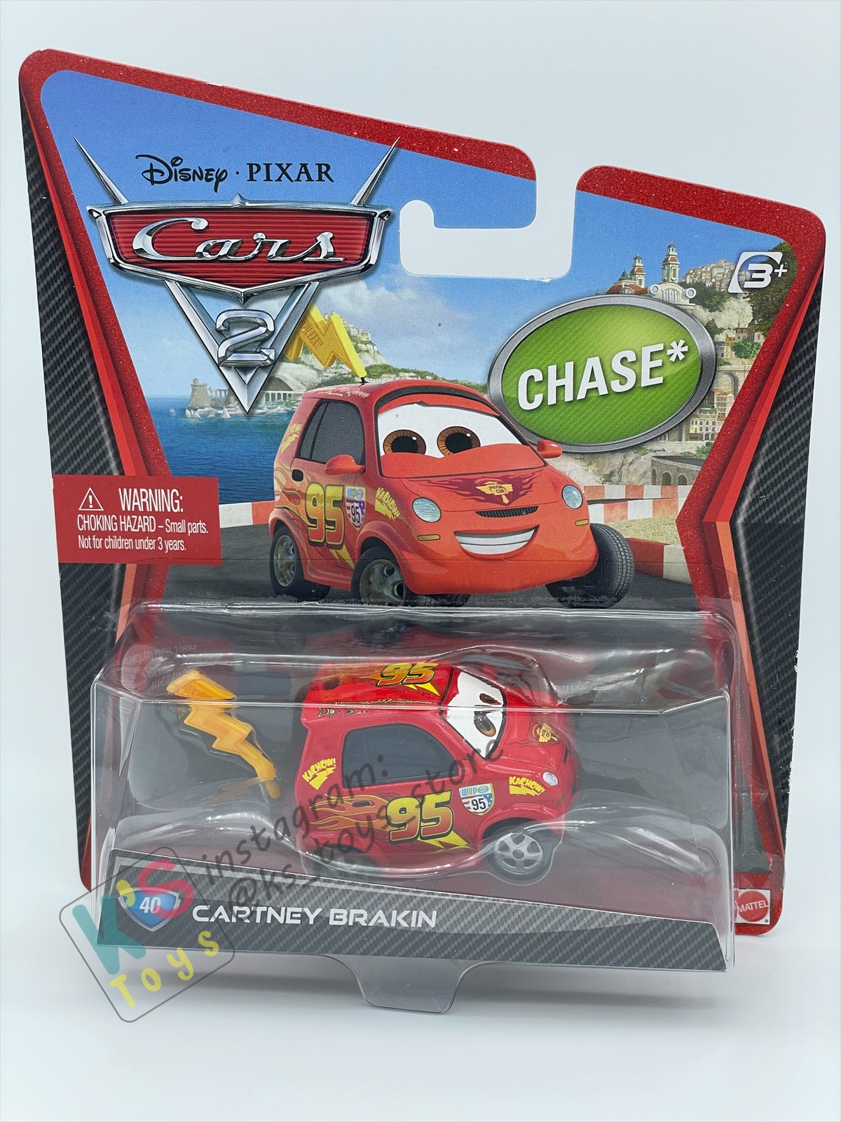DISNEY PIXAR CARS BY MATTEL, "CARTNEY BRAKIN" CHASE CARS 2 SERIES - BNIP