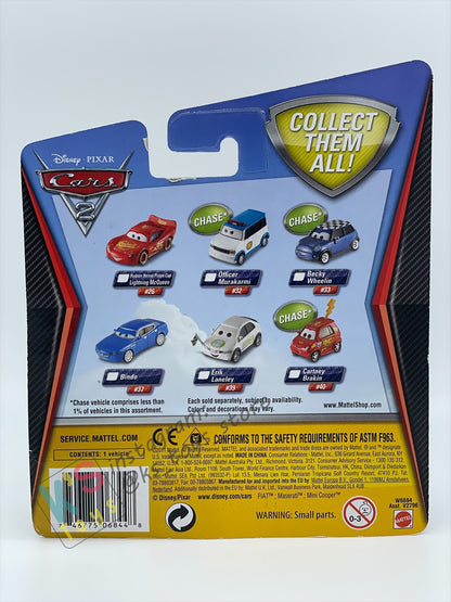 DISNEY PIXAR CARS BY MATTEL, "CARTNEY BRAKIN" CHASE CARS 2 SERIES - BNIP