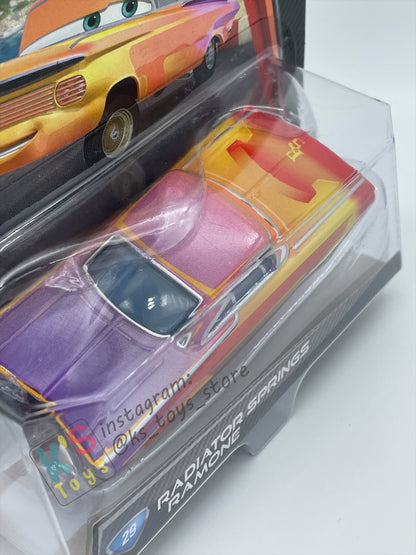 DISNEY PIXAR CARS 1:55 BY MATTEL, RADIATOR SPRINGS RAMONE - CARS 2 CHASE SERIES - BNIP