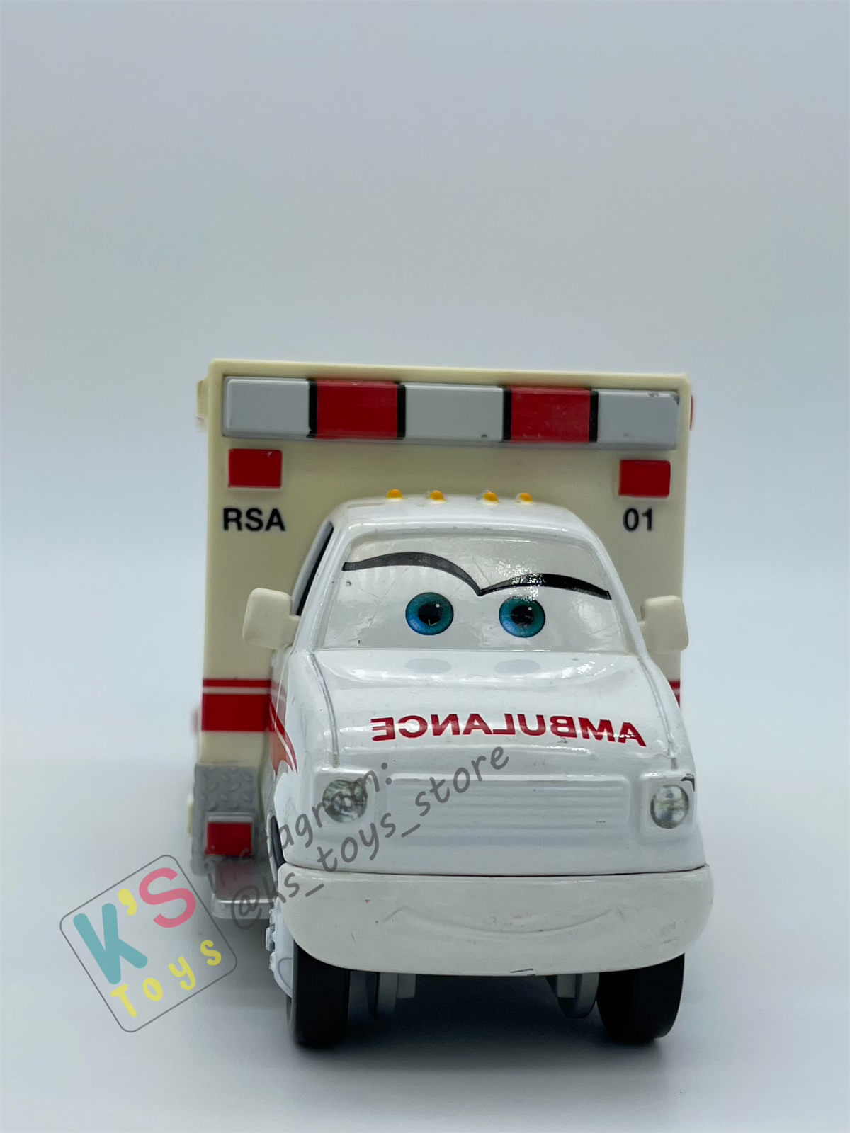 PRE-OWNED / LOOSE DISNEY PIXAR CARS "RESCUE SQUAD AMBULANCE" RESCUE SQUAD MATER SERIES- GOOD CONDITION