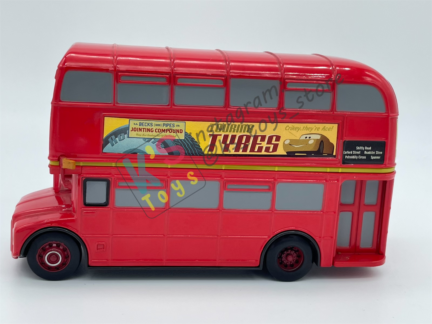 PRE-OWNED / LOOSE DISNEY STORE CARS "DOUBLE DECKER BUS" CARS 2 LONDON CALLING 5PACK SIZE 1:43 - DISPLAYED CONDITION
