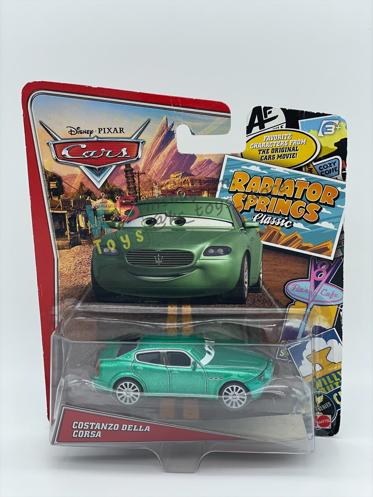 DISNEY PIXAR CARS BY MATTEL 1:55, "COSTANZO DELLA CORSA" RADIATOR SPRINGS SERIES - BNIP