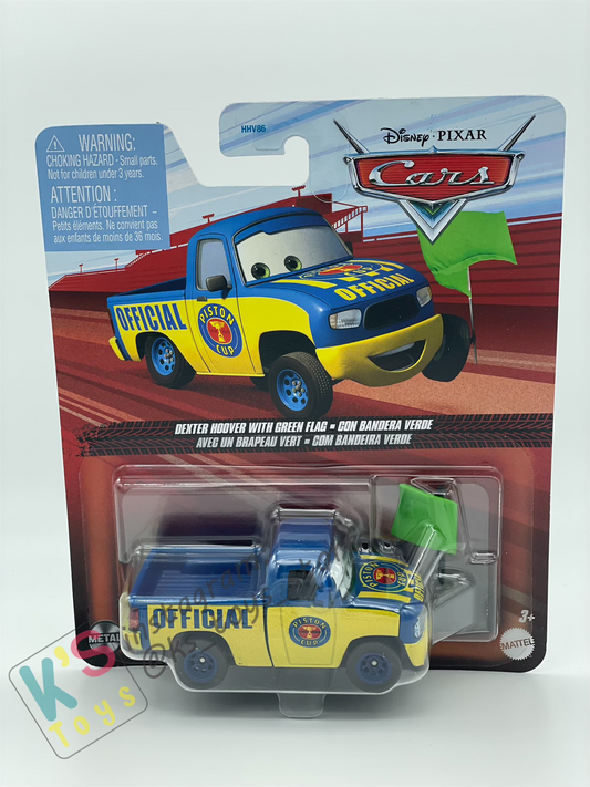 DISNEY PIXAR CARS BY MATTEL, DEXTER HOOVER WITH GREEN FLAG - 2023 RE-RELEASED  - BNIP