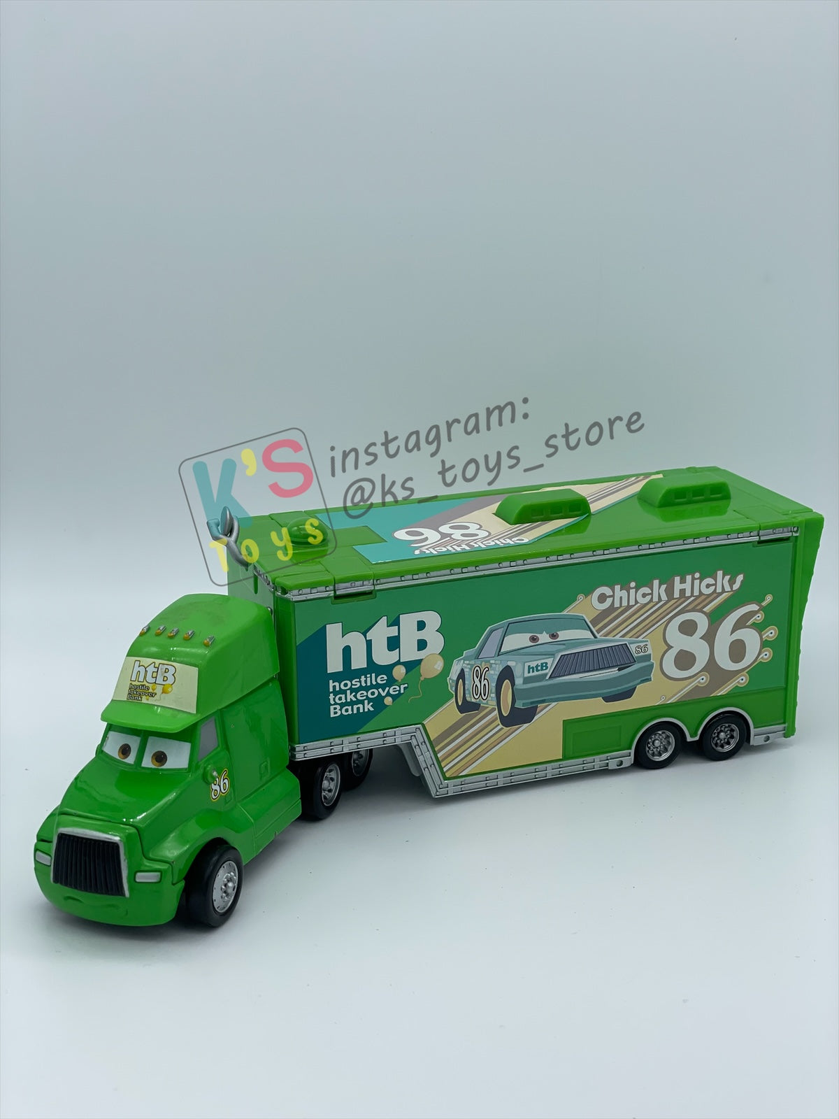 PRE-OWNED / LOOSE HAULER DISNEY PIXAR CARS BY MATTEL, ROD TANGO / CHICK HICKS HAULER,  IN PLAYED CONDITION AND MISSING PARTS - PLEASE READ DESCRIPTION!!!!!!!!!!