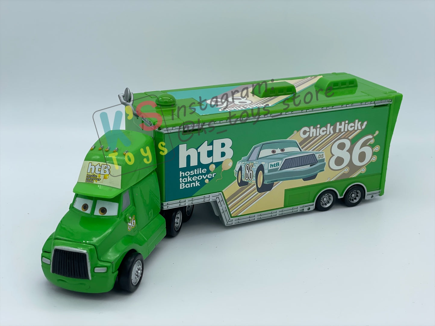 PRE-OWNED / LOOSE HAULER DISNEY PIXAR CARS BY MATTEL, ROD TANGO / CHICK HICKS HAULER,  IN PLAYED CONDITION AND MISSING PARTS - PLEASE READ DESCRIPTION!!!!!!!!!!