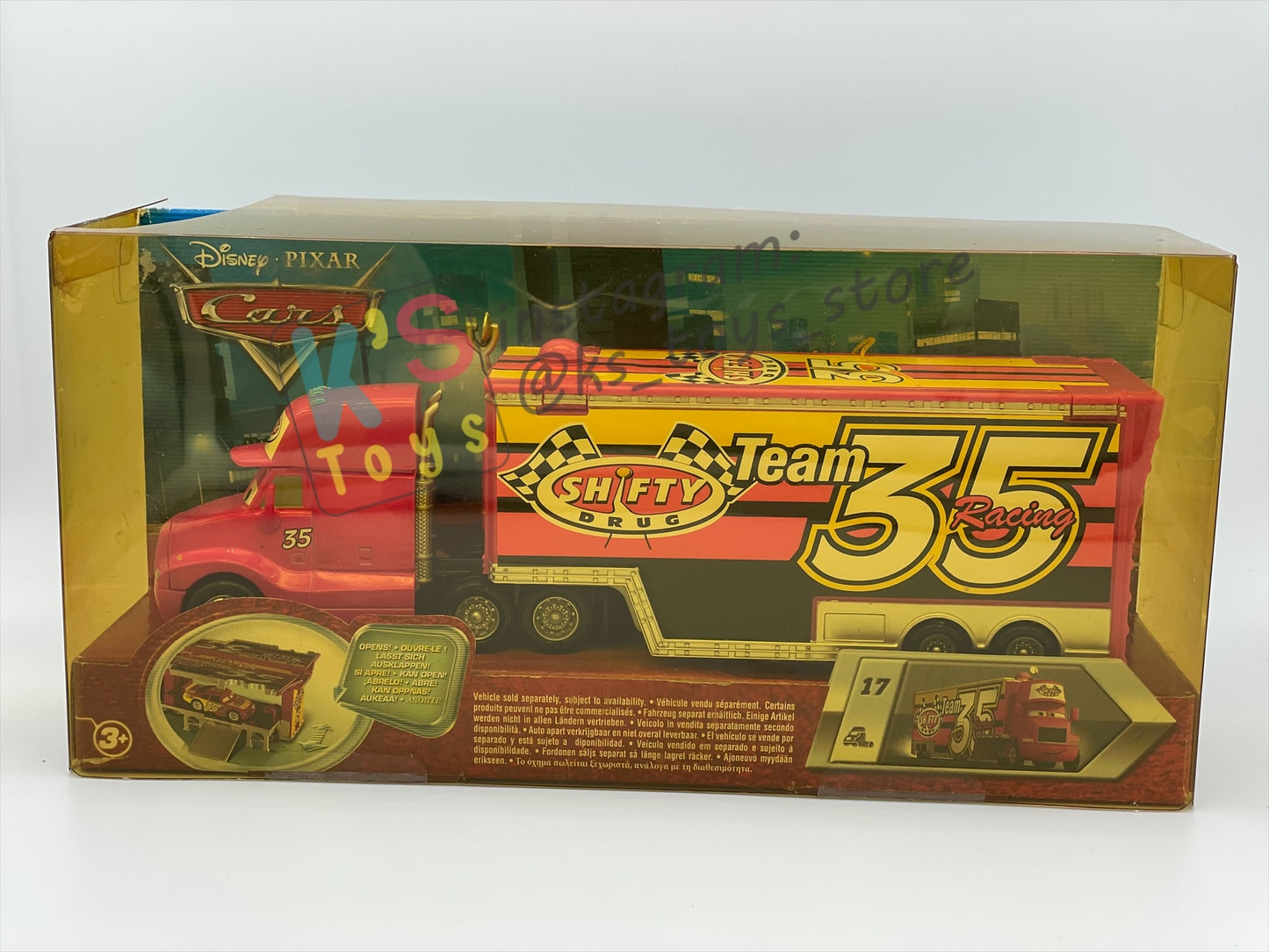 Hauler Disney Pixar Cars by Mattel, Shifty Drug team 35 Hauler - BLISTER CRACKED AND YELLOWING