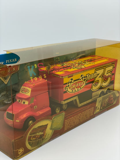 Hauler Disney Pixar Cars by Mattel, Shifty Drug team 35 Hauler - BLISTER CRACKED AND YELLOWING