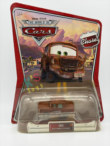 DISNEY PIXAR CARS 1:55 BY MATTEL, "FRED WITH BUMPER STICKERS" - THE WORLD OF CARS SERIES CHASE - BNIP
