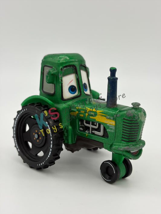 PRE-OWNED / LOOSE DISNEY PIXAR CARS - "SHINY WAX RACING TRACTOR" TRACTOR TRAINING SERIES - PLAYED CONDITION - READ DESCRIPTION!!!!!!!!!!