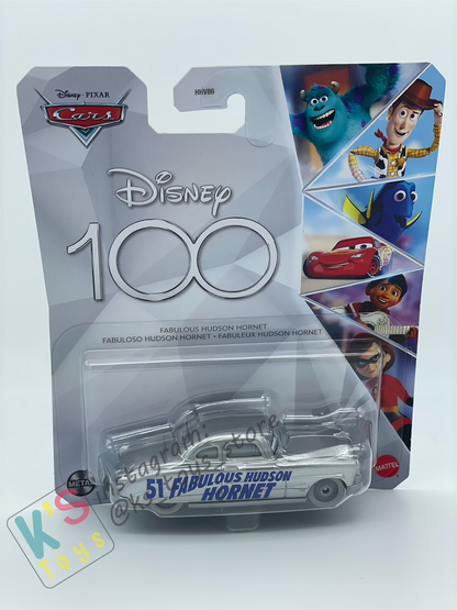 DISNEY PIXAR CARS BY MATTEL, FABULOUS HUDSON HORNET SILVER DISNEY 100 YEARS - 2023 NEW RELEASE - BNIP