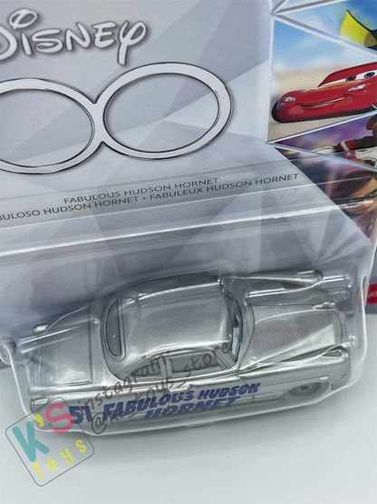 DISNEY PIXAR CARS BY MATTEL, FABULOUS HUDSON HORNET SILVER DISNEY 100 YEARS - 2023 NEW RELEASE - BNIP