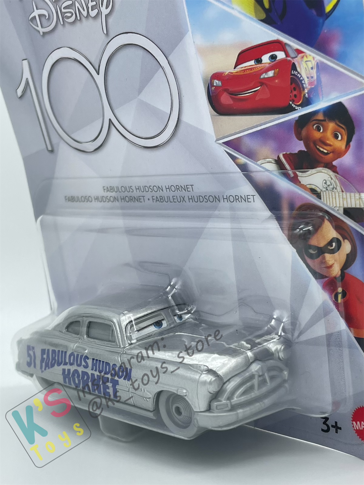 DISNEY PIXAR CARS BY MATTEL, FABULOUS HUDSON HORNET SILVER DISNEY 100 YEARS - 2023 NEW RELEASE - BNIP