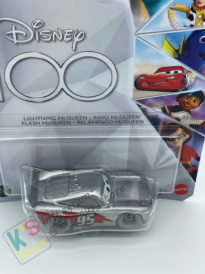 DISNEY PIXAR CARS BY MATTEL, LIGHTNING MCQUEEN SILVER DISNEY 100 YEARS - 2023 NEW RELEASE - BNIP