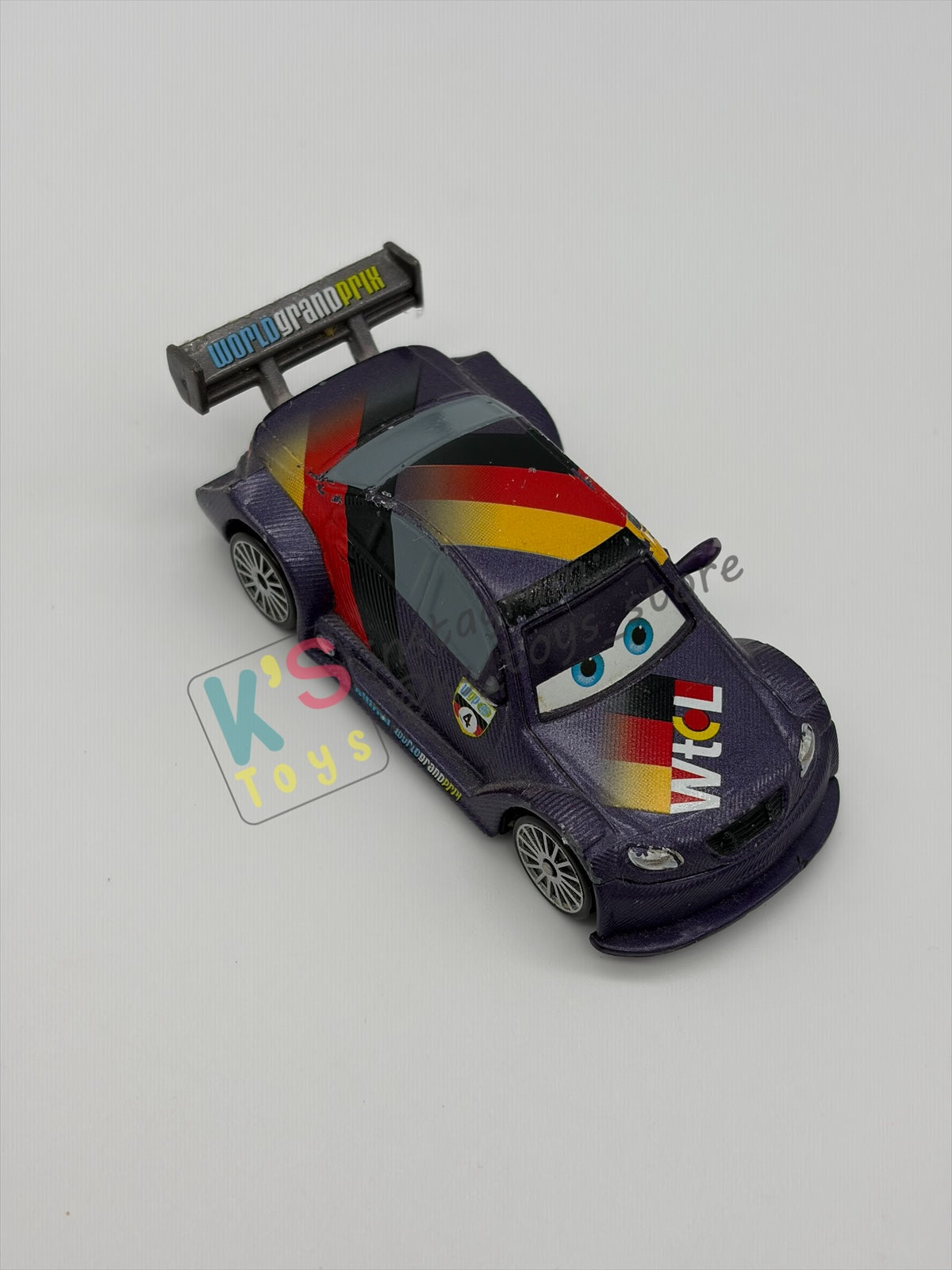 FREE ITEM!!! PRE-OWNED / LOOSE DISNEY PIXAR CARS BY MATTEL - "MAX SCHNELLS" - CARS 2 SERIES - PLAYED CONDITION - READ DESCRIPTION!!!!!!!!!!!