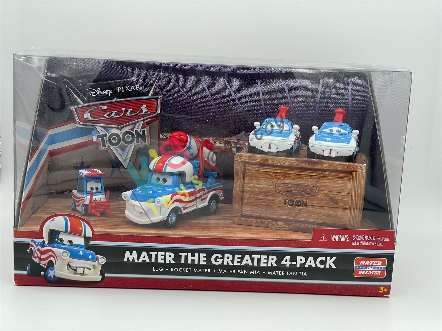 DISNEY PIXAR CARS - CARS TOON MATER THE GREATER 4-PACK GIFT SET - LUG, ROCKET MATER, MATER FAN MIA, MATER FAN TIA - BNIB
