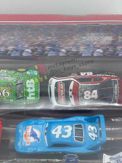 DISNEY PIXAR CARS 1:55 BY MATTEL - RACE AND CHASE 4 PACK - LIGHTNING MCQUEEN, CHICK HICKS, THE KING AND RE-VOLTING - BNIB
