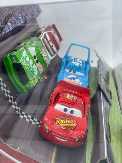 DISNEY PIXAR CARS 1:55 BY MATTEL - RACE AND CHASE 4 PACK - LIGHTNING MCQUEEN, CHICK HICKS, THE KING AND RE-VOLTING - BNIB