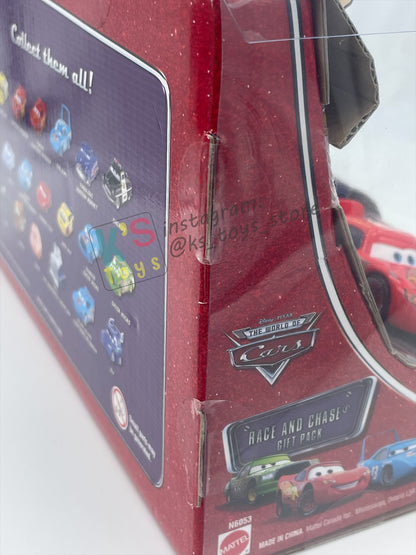 DISNEY PIXAR CARS 1:55 BY MATTEL - RACE AND CHASE 4 PACK - LIGHTNING MCQUEEN, CHICK HICKS, THE KING AND RE-VOLTING - BNIB